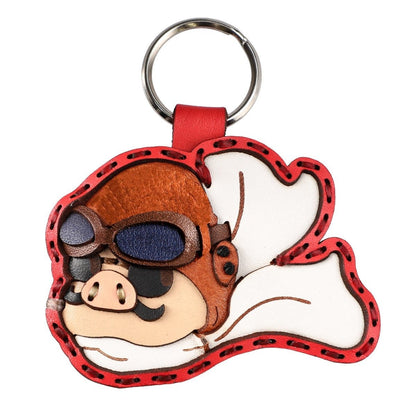 Official Ghibli Porco Rosso Keychain/Charm • Crimson Pig Handmade Genuine Leather Bag Decor/Charm/Pendant/Strap - Kamaji Market