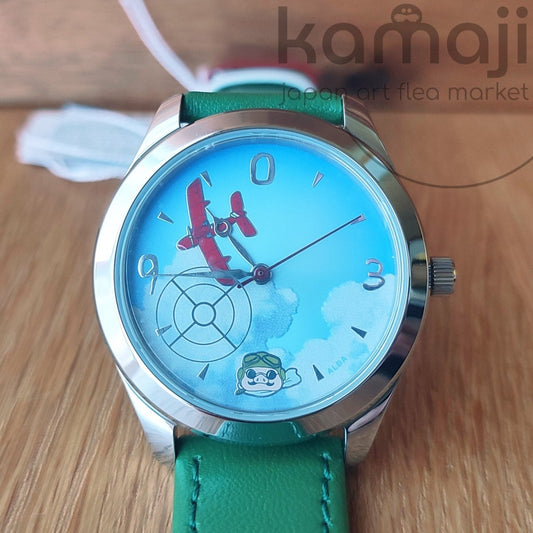 Official Ghibli Porco Rosso Wrist Watch • Crimson Pig ALBA/Seiko Watches • Green Version Limited to 400 - Kamaji Market