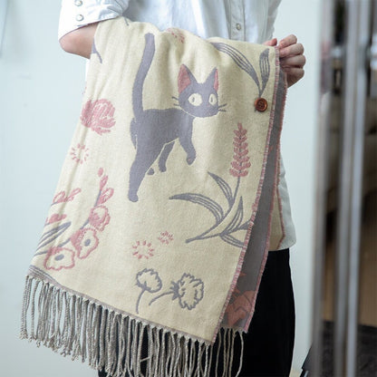 Official Ghibli Shoulder Shawl • Kikis Delivery Service Jacquard Stole/Scarf/Tippet/Cape/Put-on/Muffler • Jiji Gigi - Kamaji Market