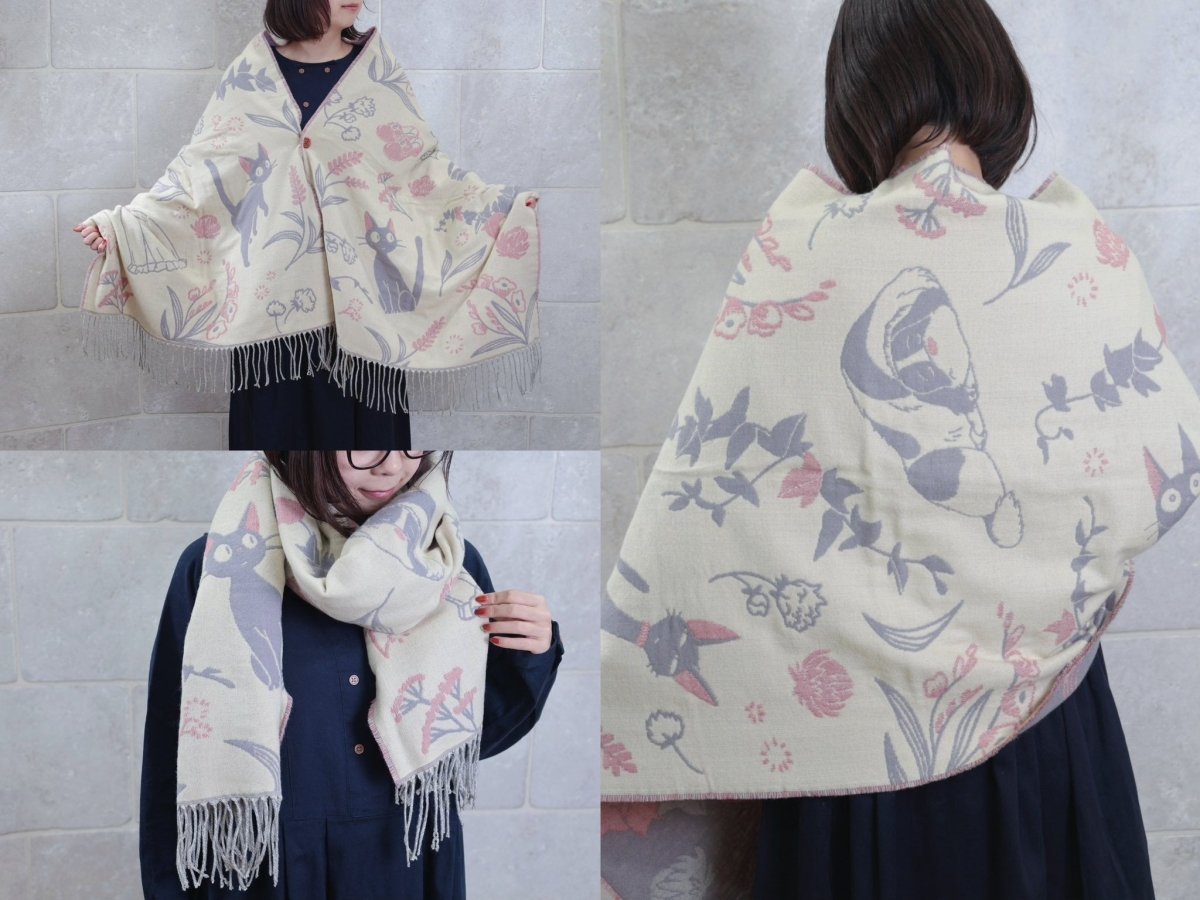 Official Ghibli Shoulder Shawl • Kikis Delivery Service Jacquard Stole/Scarf/Tippet/Cape/Put-on/Muffler • Jiji Gigi - Kamaji Market