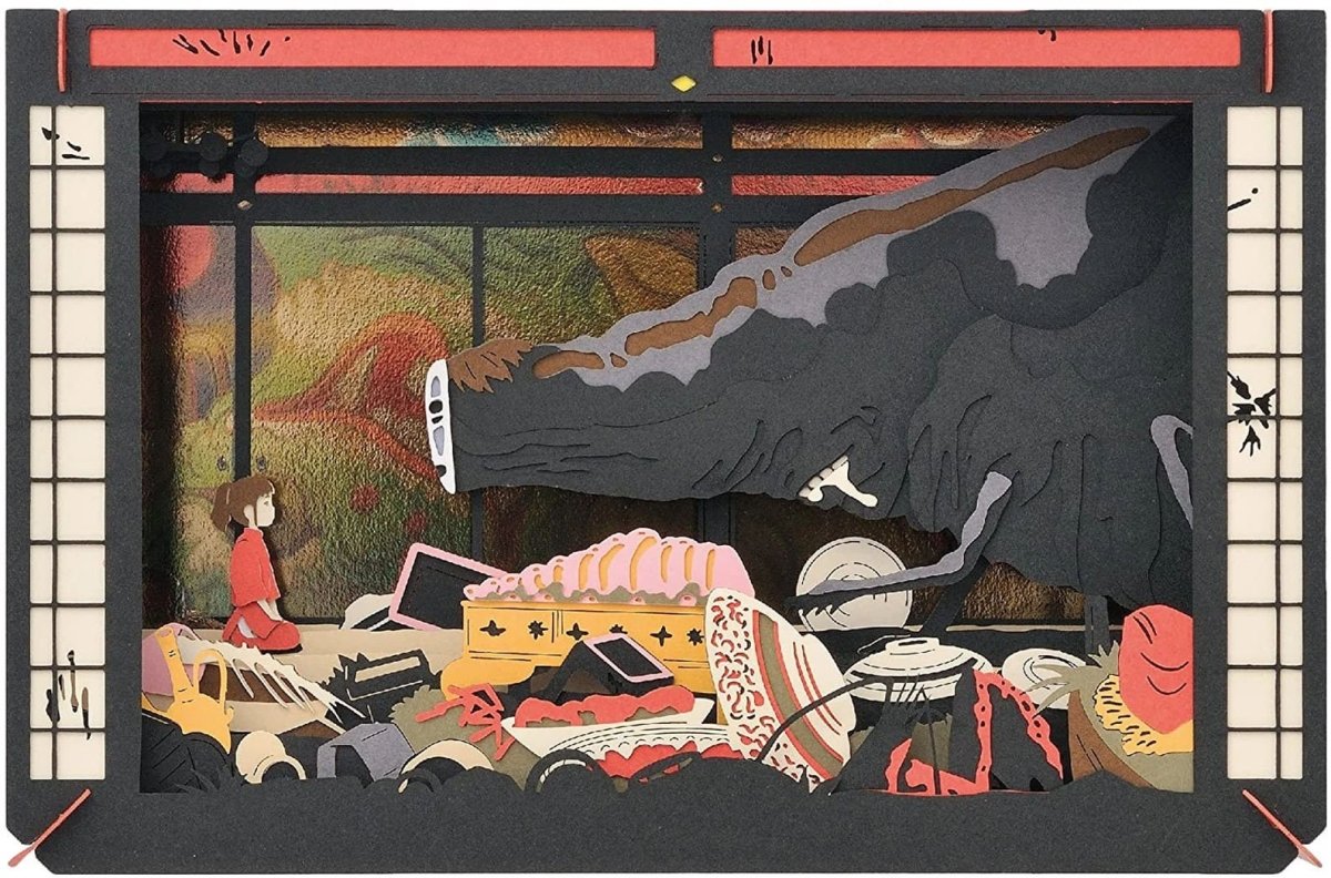 Official Ghibli Spirited Away Paper Theater Large • Diorama/Papercraft/Miniature/Home Decor • Anime Film Scene • Kaonashi (No Face) - Kamaji Market