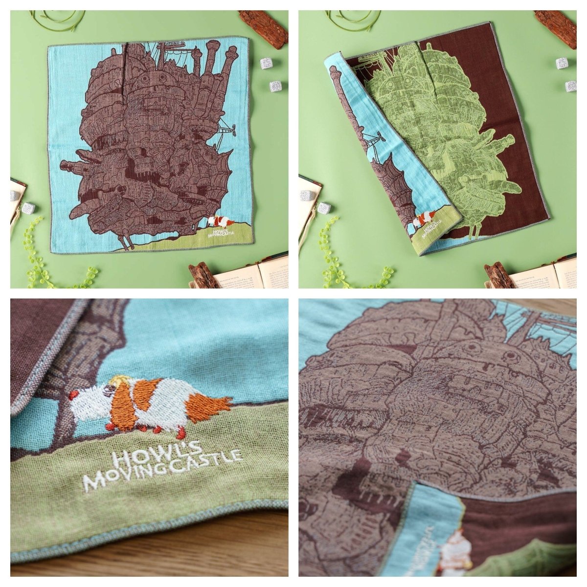 Official Ghibli Tapestry/Wall Hanging • Howl, Spirited Away, Totoro, Laputa Neckerchief/Scarf/Handkerchief/Interior Decor,Studio Ghibli Gift - Kamaji Market