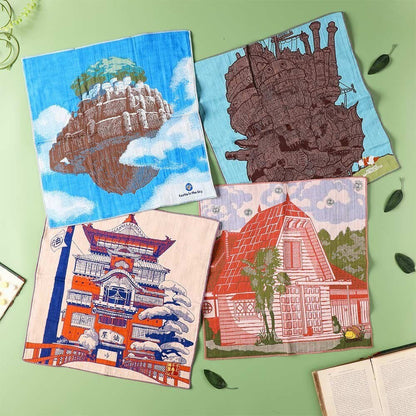 Official Ghibli Tapestry/Wall Hanging • Howl, Spirited Away, Totoro, Laputa Neckerchief/Scarf/Handkerchief/Interior Decor,Studio Ghibli Gift - Kamaji Market