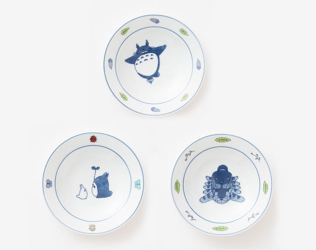 Official Ghibli Totoro Handmade Bean Plate/Dish/Tray SET of 3 • My Neighbor Totoro Japanese Porcelain Home Decor - Kamaji Market