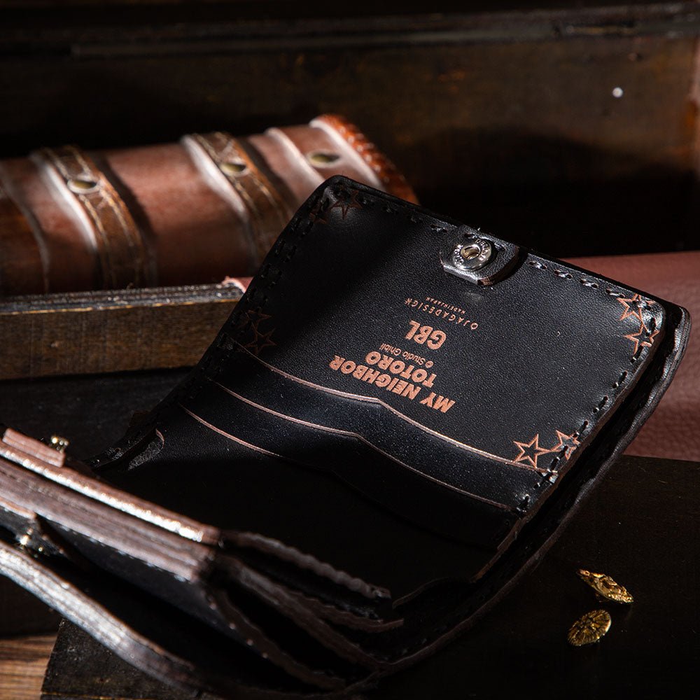 Official Ghibli Totoro Handmade Genuine Leather Wallet • Black Kurosuke Ojaga Design GBL - Kamaji Market