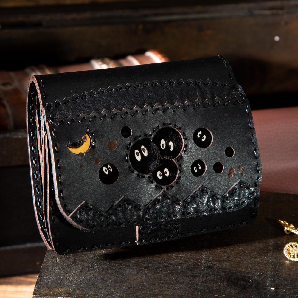 Official Ghibli Totoro Handmade Genuine Leather Wallet • Black Kurosuke Ojaga Design GBL - Kamaji Market