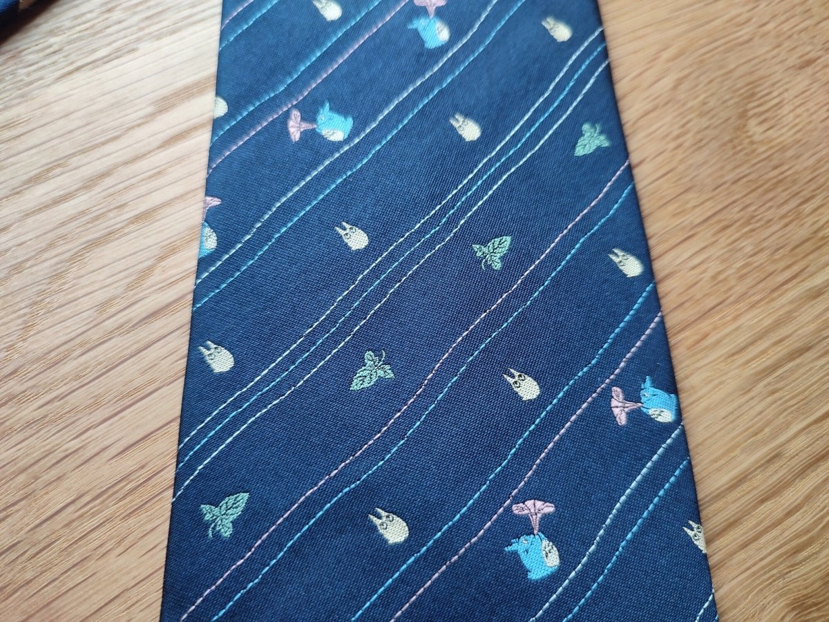 Official Ghibli Totoro Necktie • My Neighbor Totoro Neckwear/Ascot/Cravat/Accent Clothes • Blue Silk Neck Tie - Kamaji Market