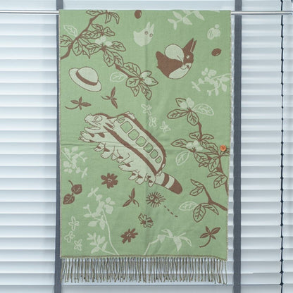 Official Ghibli Totoro Shoulder Shawl • My Neighbor Totoro Jacquard Stole/Scarf/Tippet/Cape/Put - on/Muffler • Catbus - Kamaji Market