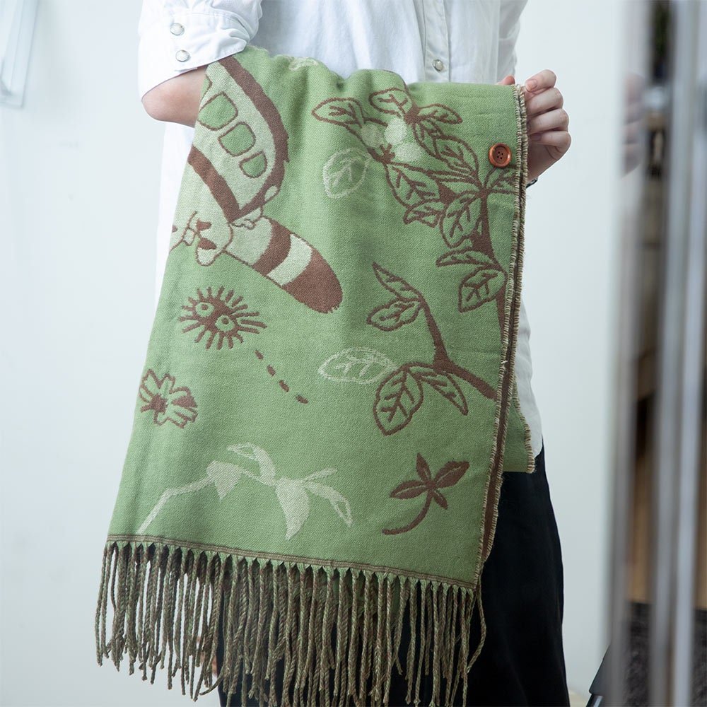 Official Ghibli Totoro Shoulder Shawl • My Neighbor Totoro Jacquard Stole/Scarf/Tippet/Cape/Put - on/Muffler • Catbus - Kamaji Market