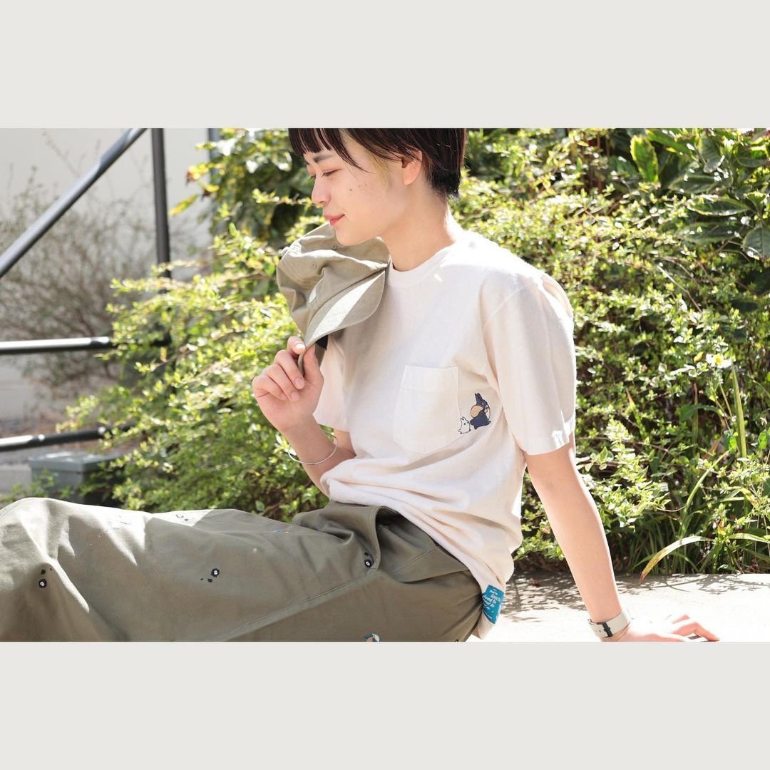 Official Ghibli Totoro T-shirt Embroided • My Neighbor Totoro GBL Summer Clothes/Top/White Tshirt with Pocket - Kamaji Market