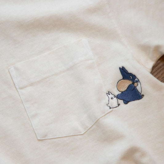 Official Ghibli Totoro T-shirt Embroided • My Neighbor Totoro GBL Summer Clothes/Top/White Tshirt with Pocket - Kamaji Market