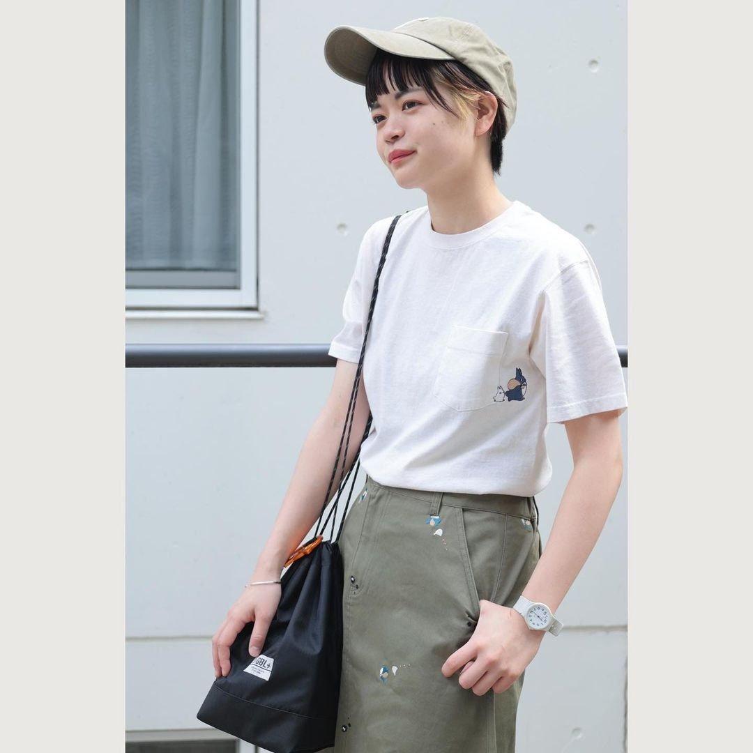 Official Ghibli Totoro T-shirt Embroided • My Neighbor Totoro GBL Summer Clothes/Top/White Tshirt with Pocket - Kamaji Market