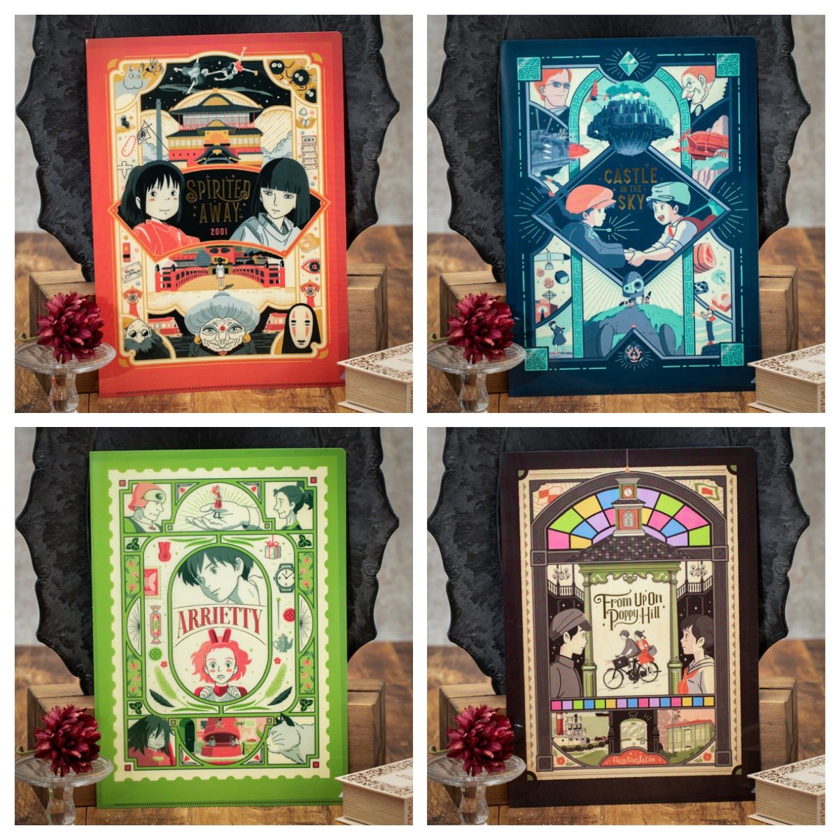 Official Ghibli Wall Art Picture/Folder • Howl, Totoro, Kikis Delivery, Mononoke, Spirited Away, Whispering Clear File - Kamaji Market