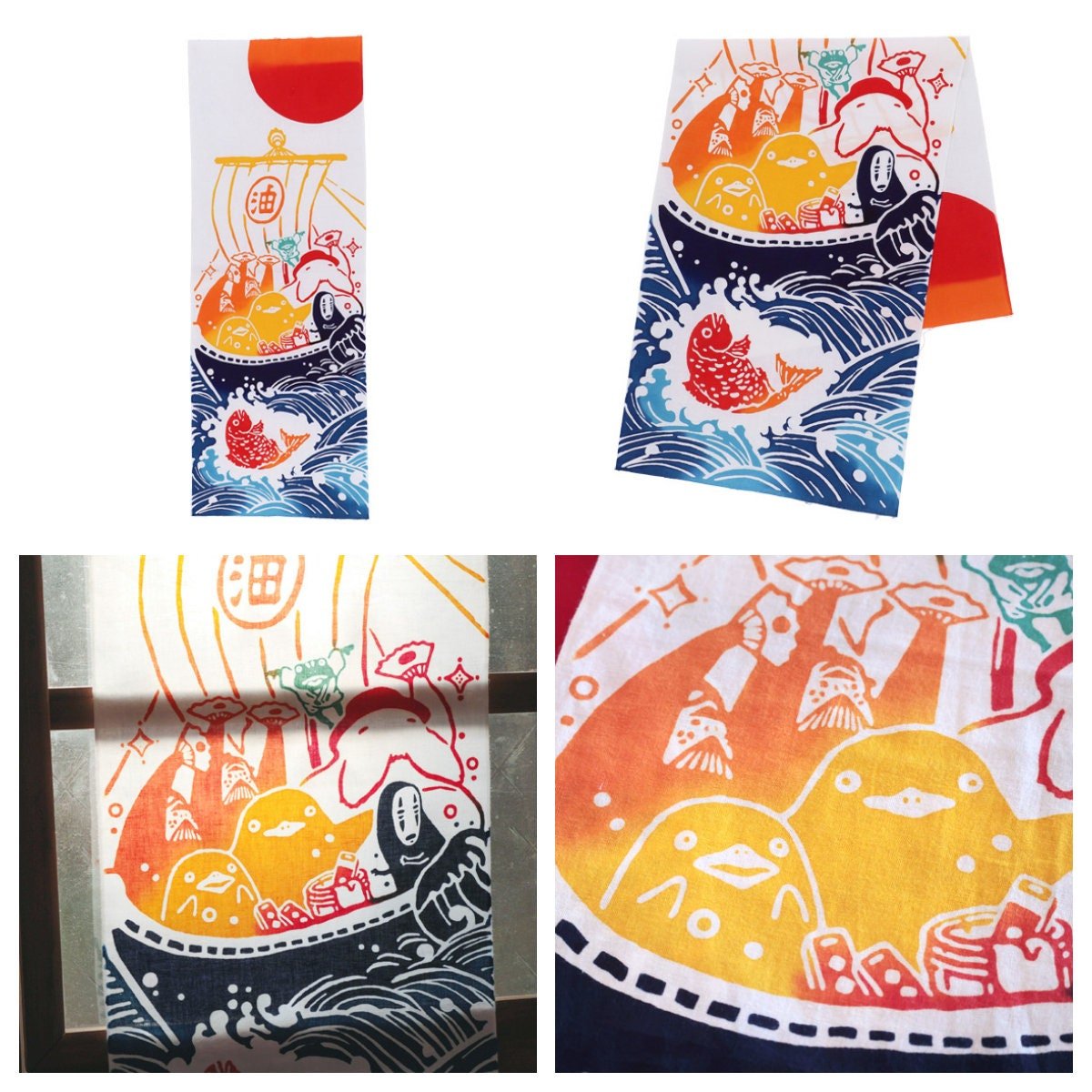 Official Ghibli Wall Hanging Hand - dyed • Spirited Away Tenugui/Wall Decor/Tapestry/Interior Decoration • Kaonashi No Face - Kamaji Market