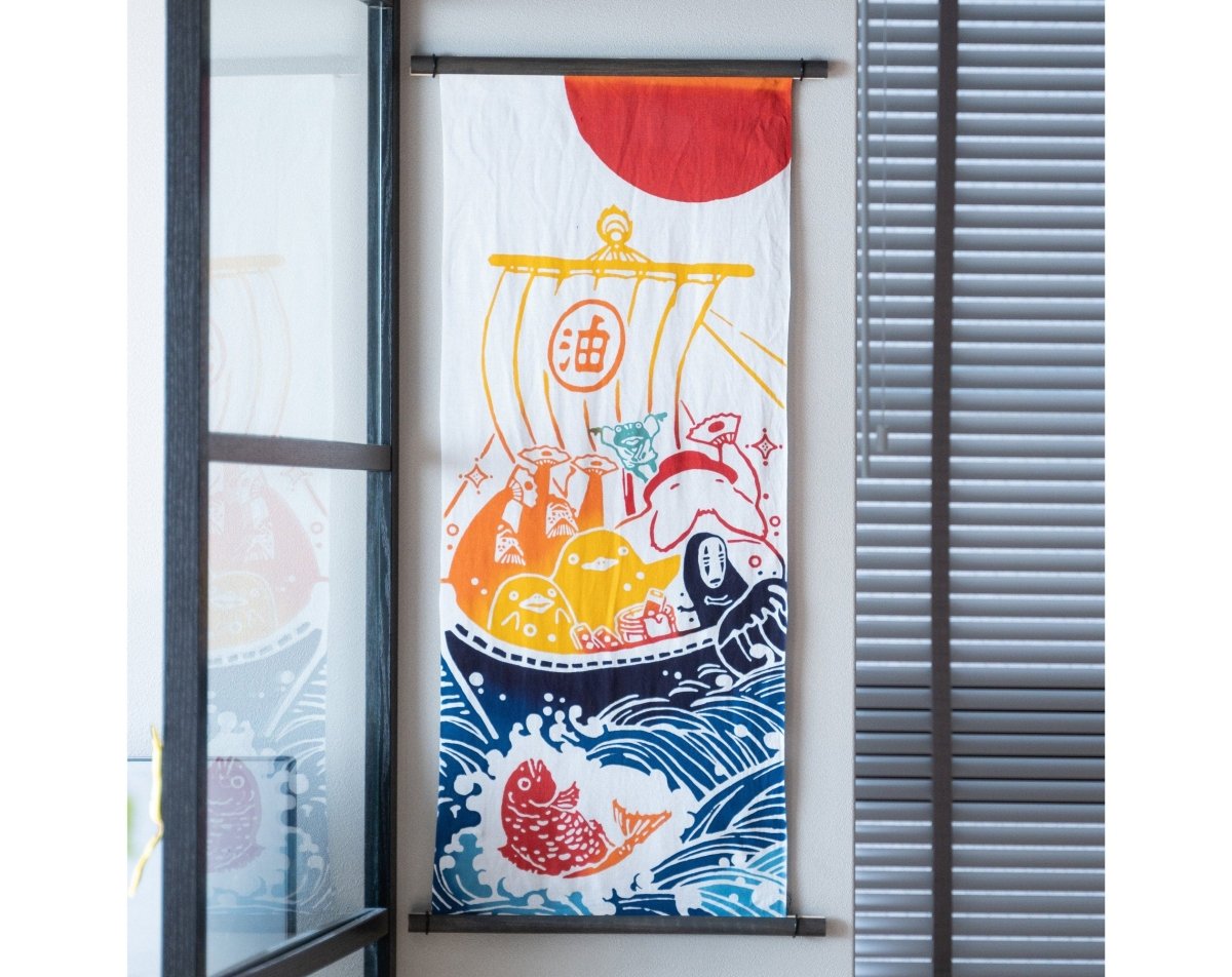 Official Ghibli Wall Hanging Hand - dyed • Spirited Away Tenugui/Wall Decor/Tapestry/Interior Decoration • Kaonashi No Face - Kamaji Market