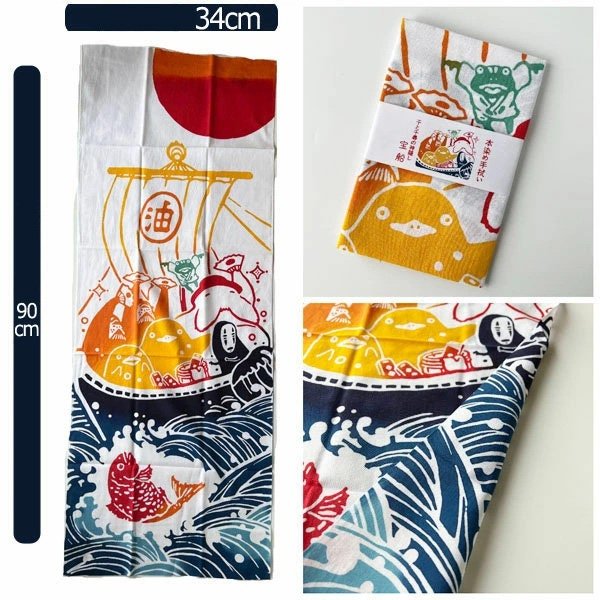 Official Ghibli Wall Hanging Hand - dyed • Spirited Away Tenugui/Wall Decor/Tapestry/Interior Decoration • Kaonashi No Face - Kamaji Market