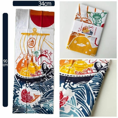 Official Ghibli Wall Hanging Hand - dyed • Spirited Away Tenugui/Wall Decor/Tapestry/Interior Decoration • Kaonashi No Face - Kamaji Market