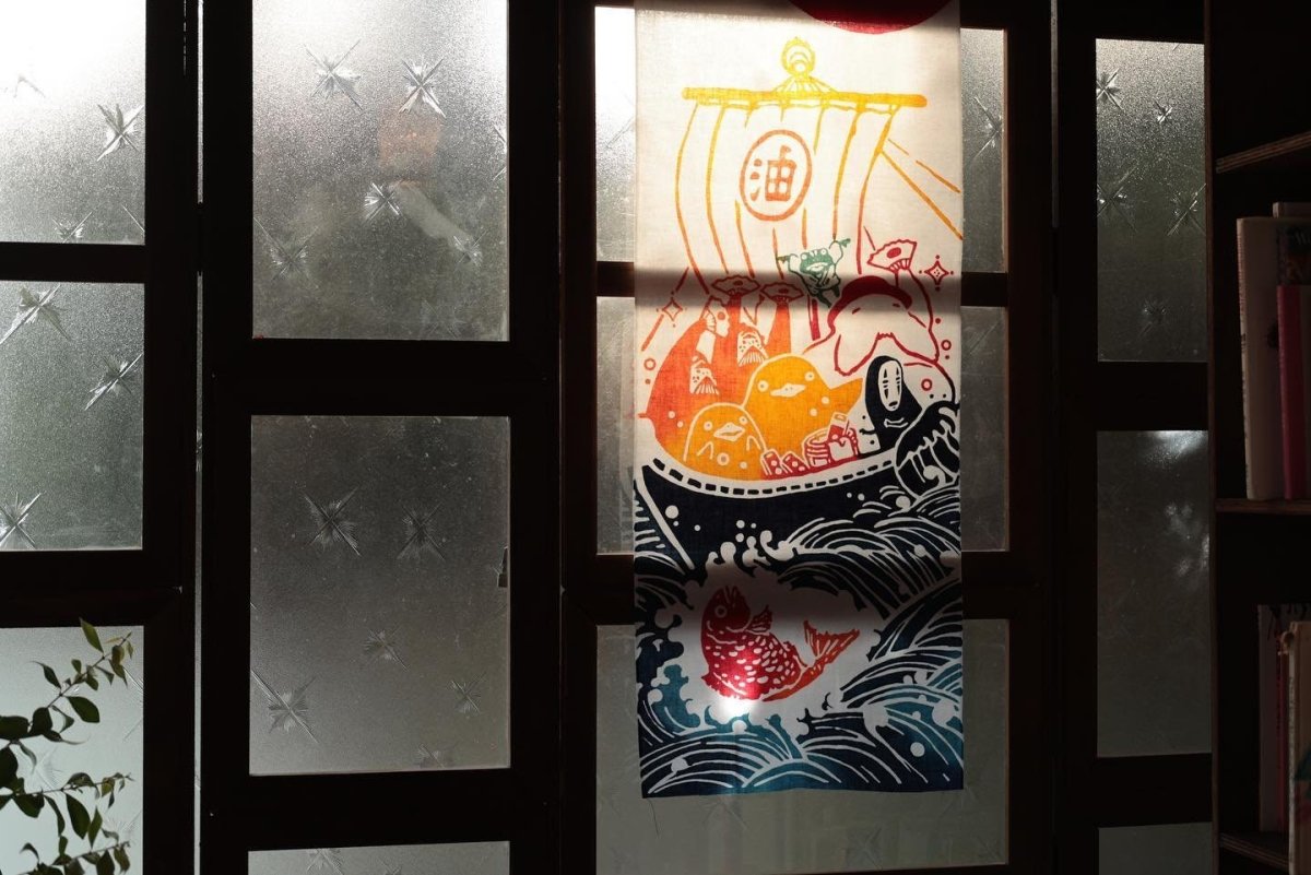 Official Ghibli Wall Hanging Hand - dyed • Spirited Away Tenugui/Wall Decor/Tapestry/Interior Decoration • Kaonashi No Face - Kamaji Market