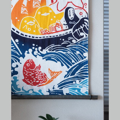 Official Ghibli Wall Hanging Hand - dyed • Spirited Away Tenugui/Wall Decor/Tapestry/Interior Decoration • Kaonashi No Face - Kamaji Market