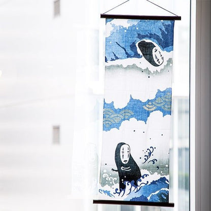 Official Ghibli Wall Hanging Hand - dyed • Spirited Away Tenugui/Wall Decor/Tapestry/Interior Decoration • No Face Kaonashi - Kamaji Market