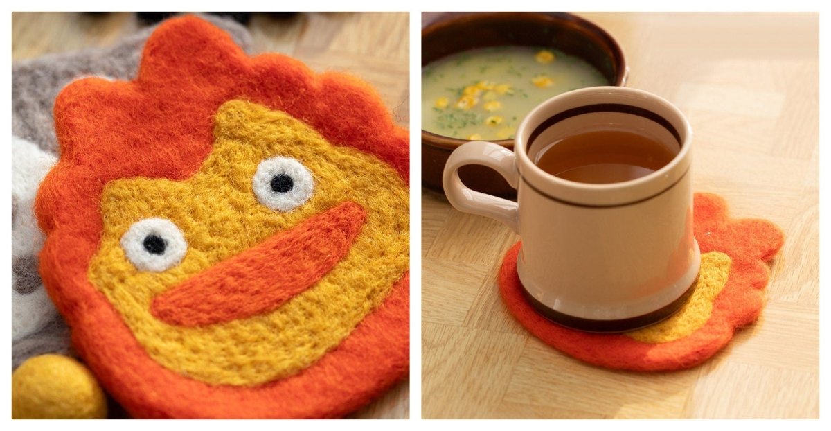 Official Studio Ghibli Handmade Wool Coaster • My Neighbor Totoro, Howls Moving Castle Mat/Beermat/Drink Coaster • Calcifer Anime Gift - Kamaji Market