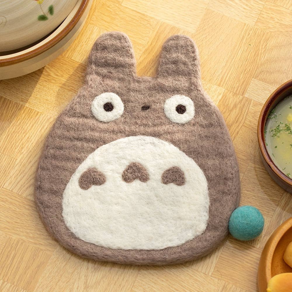 Official Studio Ghibli Handmade Wool Trivet • Totoro, Howl, Kikis Delivery Large Coaster/Place Mat/Pot Mat • Jiji, Calcifer Anime Gift - Kamaji Market