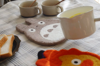 Official Studio Ghibli Handmade Wool Trivet • Totoro, Howl, Kikis Delivery Large Coaster/Place Mat/Pot Mat • Jiji, Calcifer Anime Gift - Kamaji Market