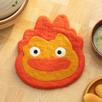 Official Studio Ghibli Handmade Wool Trivet • Totoro, Howl, Kikis Delivery Large Coaster/Place Mat/Pot Mat • Jiji, Calcifer Anime Gift - Kamaji Market
