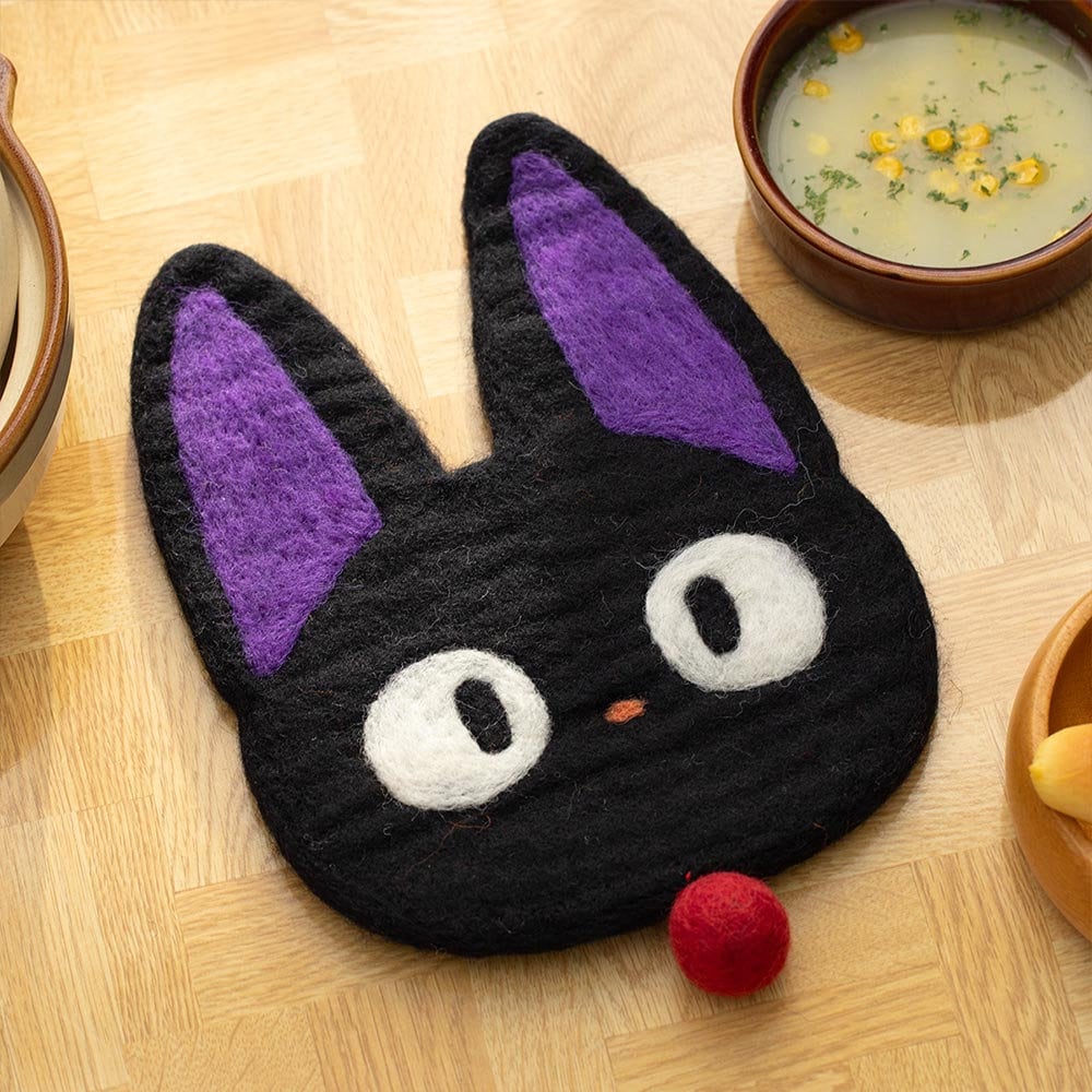Official Studio Ghibli Handmade Wool Trivet • Totoro, Howl, Kikis Delivery Large Coaster/Place Mat/Pot Mat • Jiji, Calcifer Anime Gift - Kamaji Market