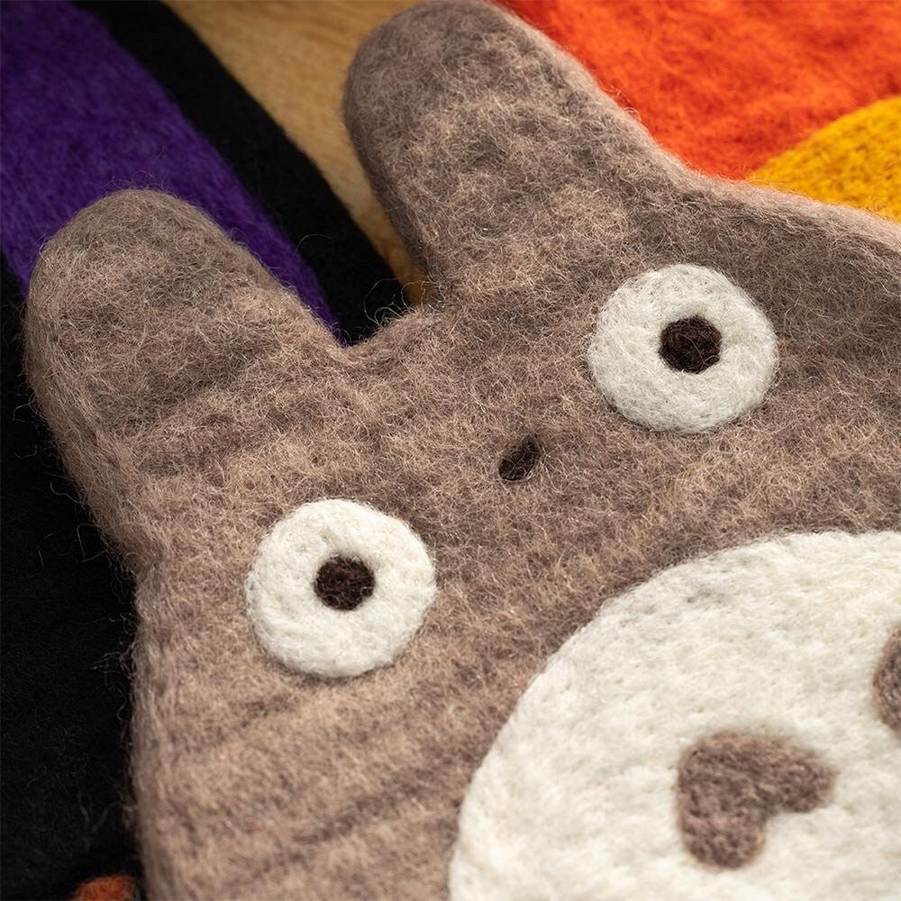 Official Studio Ghibli Handmade Wool Trivet • Totoro, Howl, Kikis Delivery Large Coaster/Place Mat/Pot Mat • Jiji, Calcifer Anime Gift - Kamaji Market