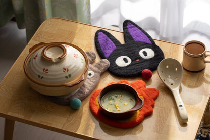 Official Studio Ghibli Handmade Wool Trivet • Totoro, Howl, Kikis Delivery Large Coaster/Place Mat/Pot Mat • Jiji, Calcifer Anime Gift - Kamaji Market