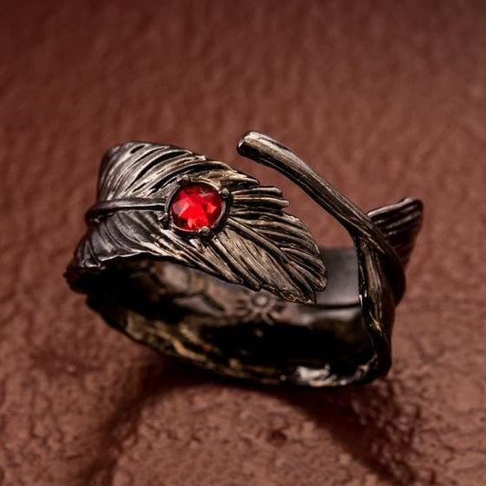 Official Studio Ghibli "Howl's Black Feathers" Ring • Howls Moving Castle Free Size Ring • Japanese Handmade Jewelry Gift - Kamaji Market