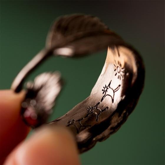 Official Studio Ghibli "Howl's Black Feathers" Ring • Howls Moving Castle Free Size Ring • Japanese Handmade Jewelry Gift - Kamaji Market