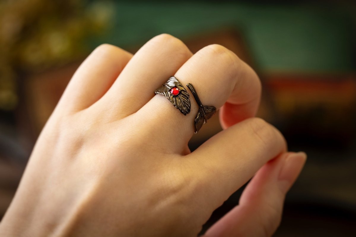 Official Studio Ghibli "Howl's Black Feathers" Ring • Howls Moving Castle Free Size Ring • Japanese Handmade Jewelry Gift - Kamaji Market