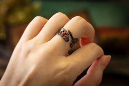 Official Studio Ghibli "Howl's Black Feathers" Ring • Howls Moving Castle Free Size Ring • Japanese Handmade Jewelry Gift - Kamaji Market