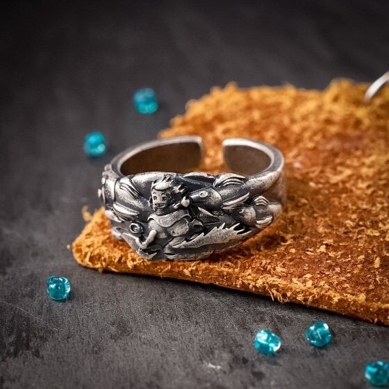 Official Studio Ghibli "Ponyo on the wave" Ring • Ponyo on the Cliff by the Sea Free Size Ring • Japanese Handmade Jewelry Gift - Kamaji Market