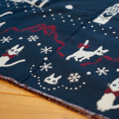 Official Studio Kikis Delivery Service Shoulder Shawl • Jacquard Stole/Scarf/Muffler with Jiji Cat - Kamaji Market