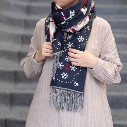 Official Studio Kikis Delivery Service Shoulder Shawl • Jacquard Stole/Scarf/Muffler with Jiji Cat - Kamaji Market