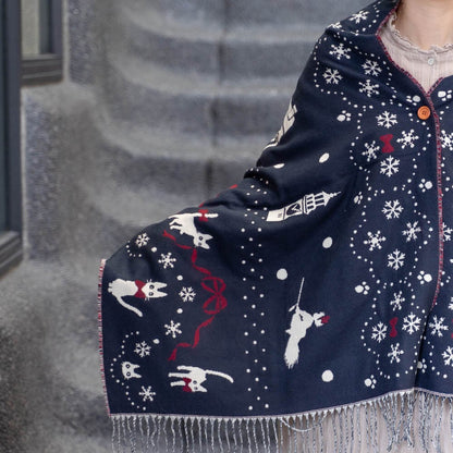 Official Studio Kikis Delivery Service Shoulder Shawl • Jacquard Stole/Scarf/Muffler with Jiji Cat - Kamaji Market