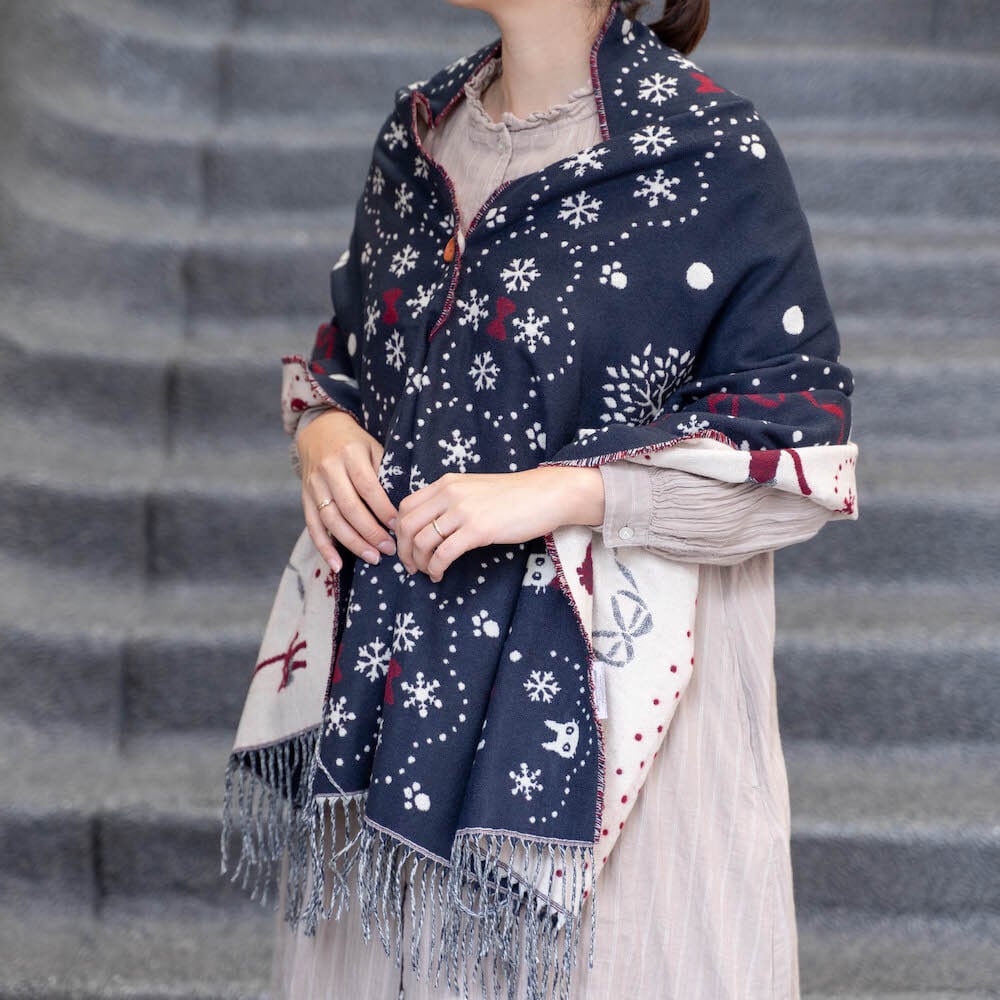 Official Studio Kikis Delivery Service Shoulder Shawl • Jacquard Stole/Scarf/Muffler with Jiji Cat - Kamaji Market