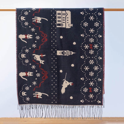 Official Studio Kikis Delivery Service Shoulder Shawl • Jacquard Stole/Scarf/Muffler with Jiji Cat - Kamaji Market