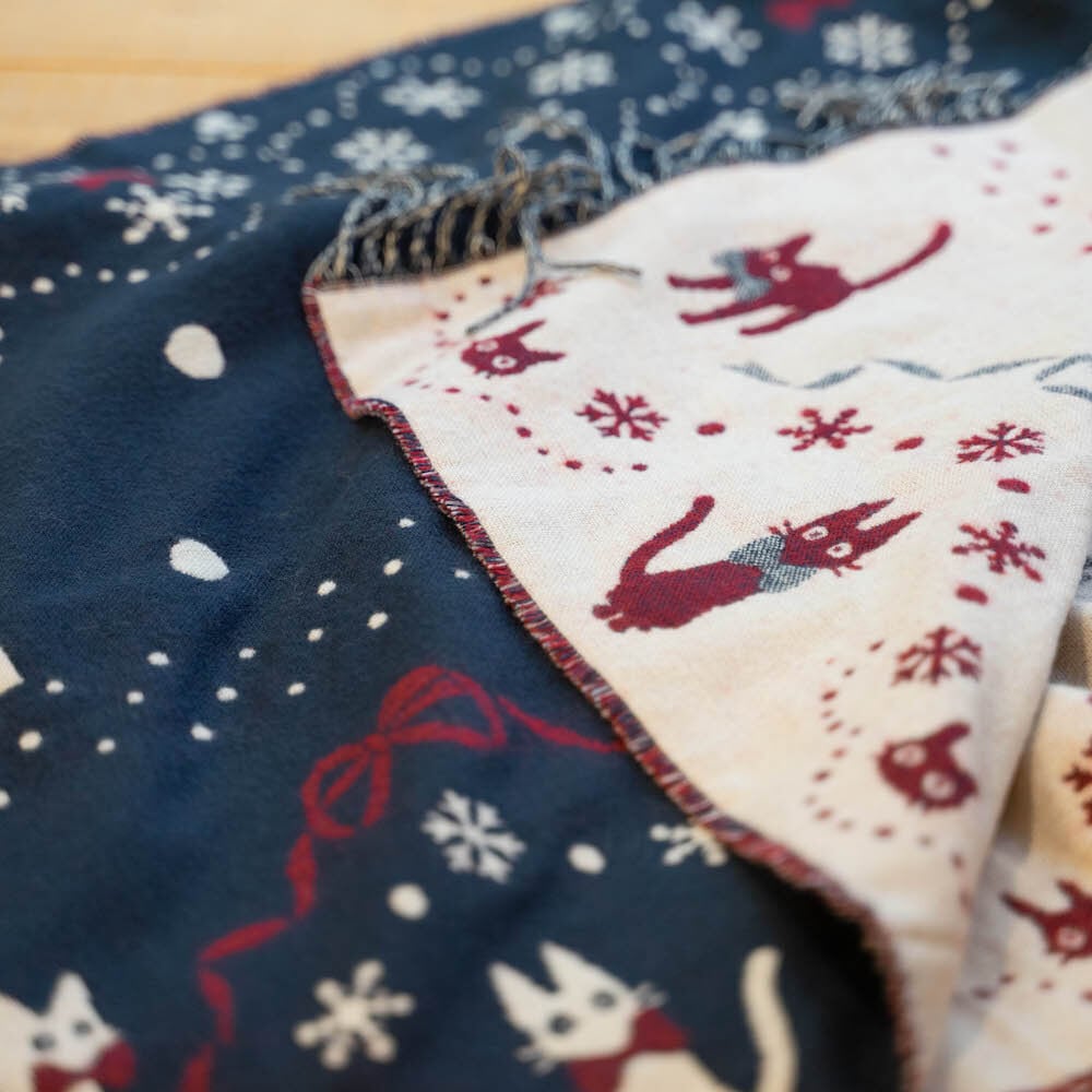 Official Studio Kikis Delivery Service Shoulder Shawl • Jacquard Stole/Scarf/Muffler with Jiji Cat - Kamaji Market