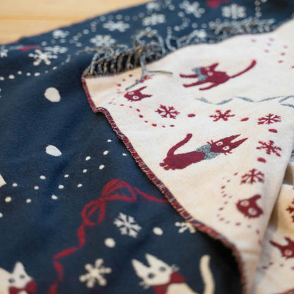 Official Studio Kikis Delivery Service Shoulder Shawl • Jacquard Stole/Scarf/Muffler with Jiji Cat - Kamaji Market