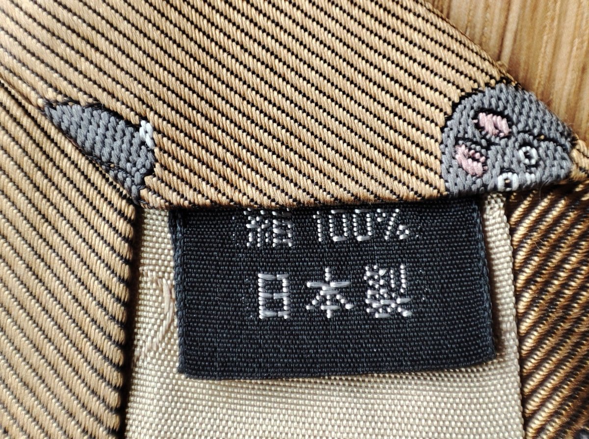 Vintage* Official Ghibli Bo Mouse Necktie • Spirited Away Neckwear/Ascot/Cravat/Accent Clothes • Gold Silk Neck Tie - Kamaji Market