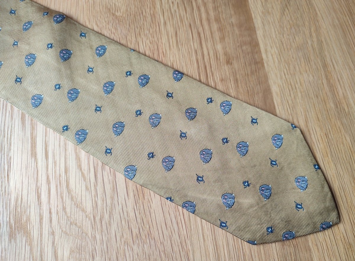 Vintage* Official Ghibli Bo Mouse Necktie • Spirited Away Neckwear/Ascot/Cravat/Accent Clothes • Gold Silk Neck Tie - Kamaji Market