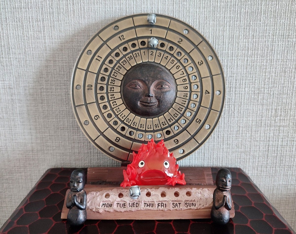 Vintage* Official Ghibli Calcifer Perpetual Calendar • Howls Moving Castle Figure/Figurine/Statue/Home Decor/Interior Diorama • Ghibli Gift - Kamaji Market