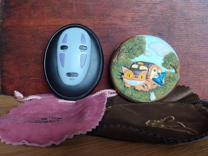 Vintage* Official Ghibli Catbus, No Face Makeup Mirror • My Neighbor Totoro, Spirited Away Compact Pocket Portable Hand Mirror • Ghibli Gift - Kamaji Market