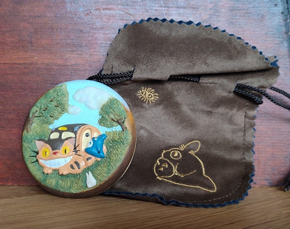 Vintage* Official Ghibli Catbus, No Face Makeup Mirror • My Neighbor Totoro, Spirited Away Compact Pocket Portable Hand Mirror • Ghibli Gift - Kamaji Market