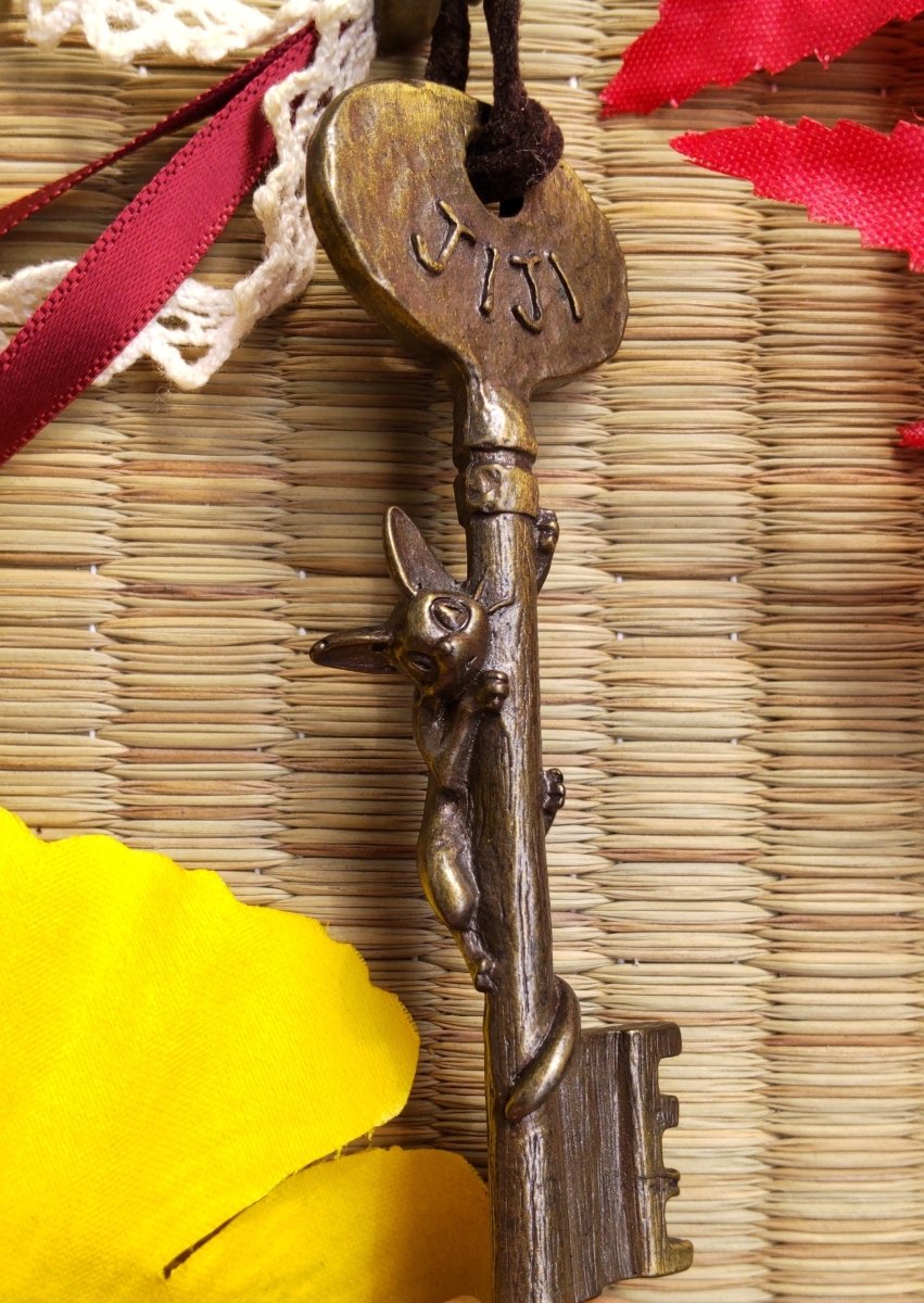 Vintage* Official Ghibli Jiji Pendant • Kikis Delivery Service Gothic Necklace • Gigi Bag Charm • Cute Cat Bronze Key - Kamaji Market