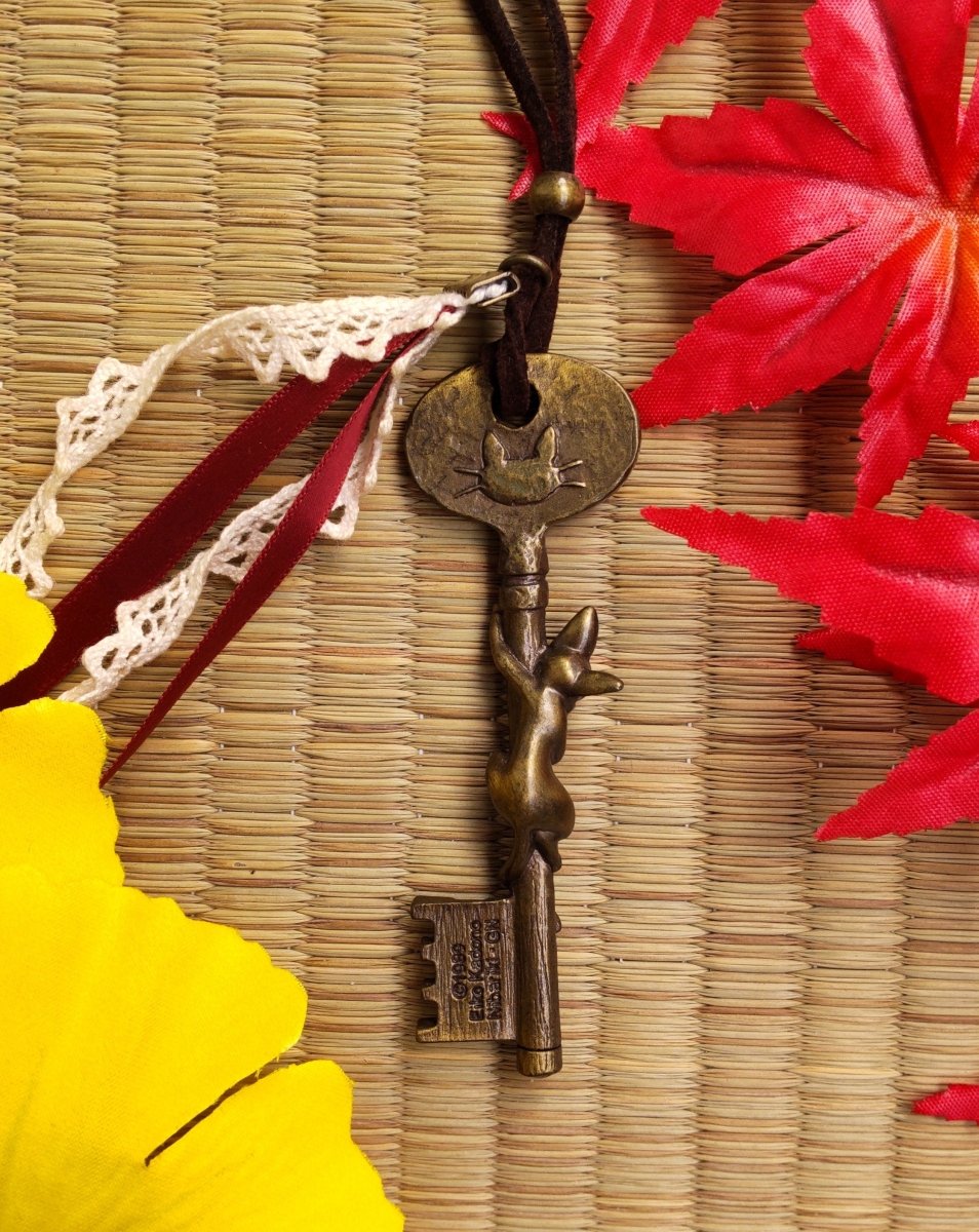Vintage* Official Ghibli Jiji Pendant • Kikis Delivery Service Gothic Necklace • Gigi Bag Charm • Cute Cat Bronze Key - Kamaji Market